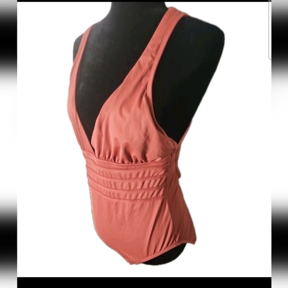 La Blanca Orange Brown Island Goddess Criss-Cross Back One-Piece Swimsuit 14 - Picture 4 of 15